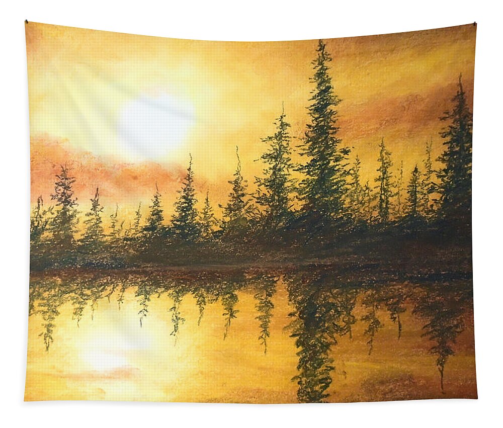 Gold Tapestry featuring the drawing Golden Mist by Jen Shearer