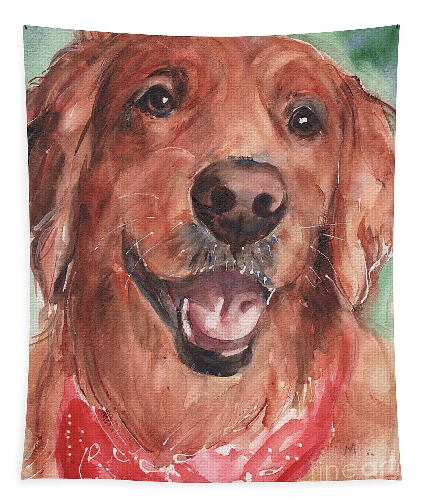 Golden Retriever Tapestry featuring the painting Golden Retriever Dog in watercolori by Maria Reichert