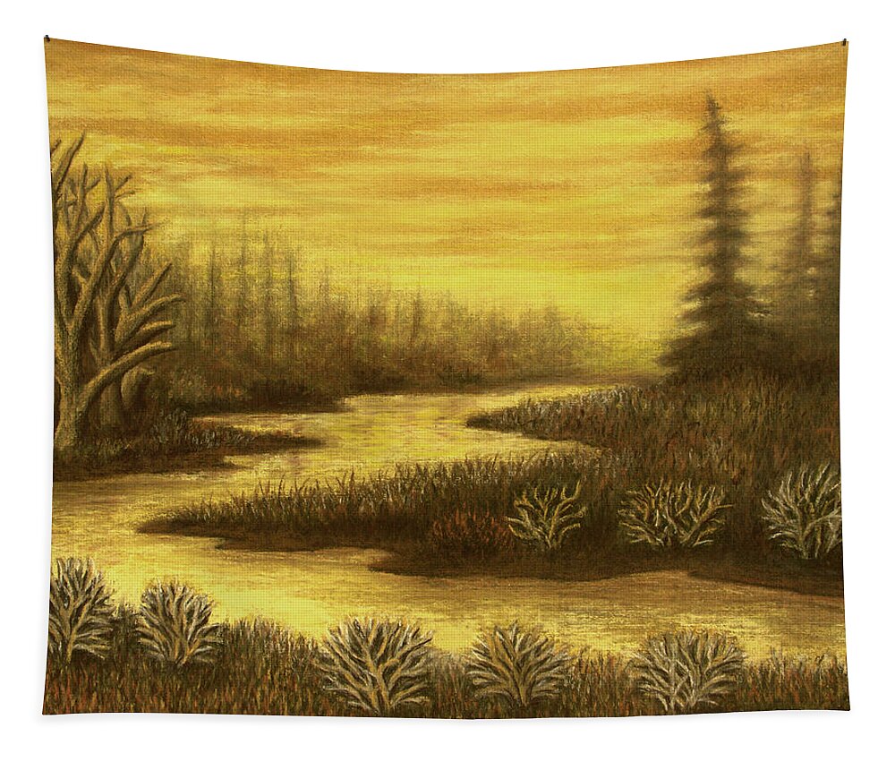 Golden Tapestry featuring the pastel Golden River 01 by Michael Heikkinen