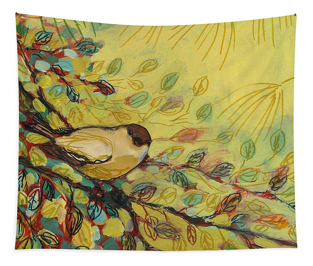 Bird Tapestry featuring the painting Goldfinch Waiting by Jennifer Lommers