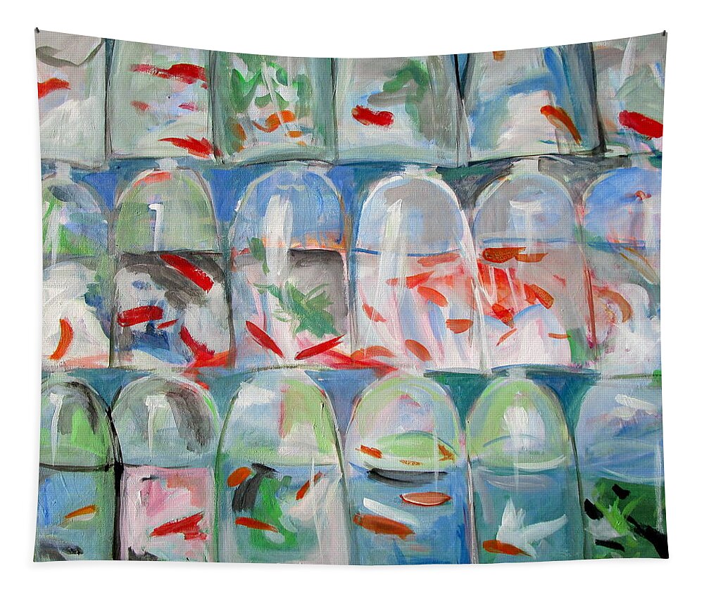 Goldfish Market Tapestry featuring the painting Goldfish Market by Kazumi Whitemoon