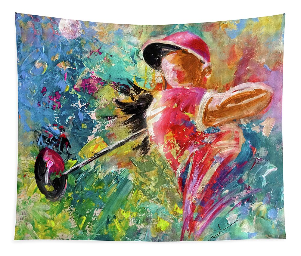 Sports Tapestry featuring the painting Golf Fascination by Miki De Goodaboom
