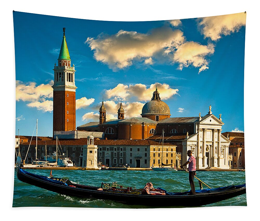 Gondola Tapestry featuring the photograph Gondola and San Giorgio Maggiore by Harry Spitz