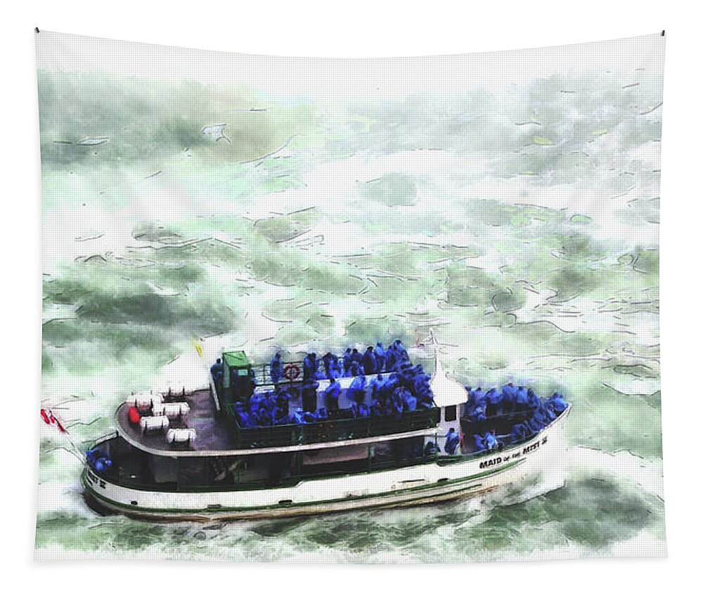 Niagara Falls Tapestry featuring the digital art Maid Of The Mist by Leslie Montgomery