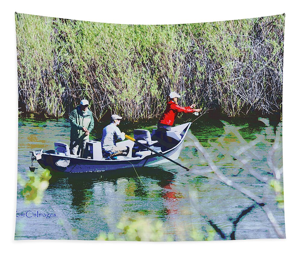 Fishing Tapestry featuring the mixed media Gone Fishin' by Kae Cheatham