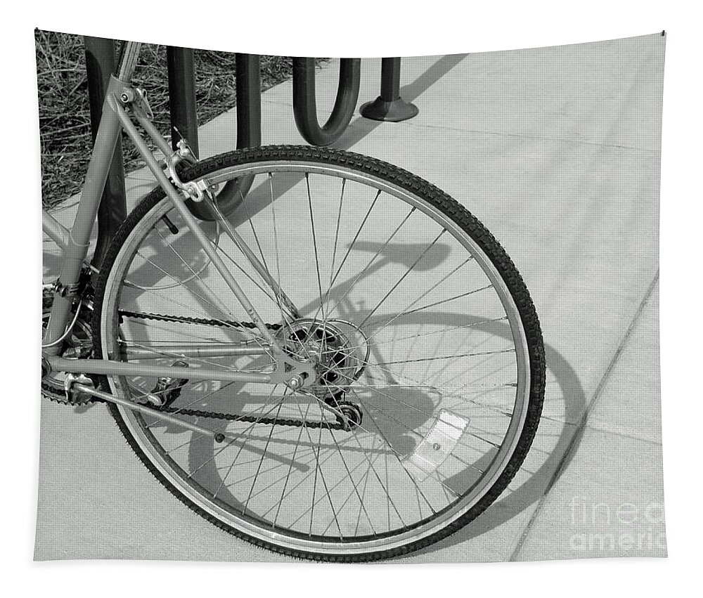 Bicycle Tapestry featuring the photograph Gone to Class - bw by Ann Horn