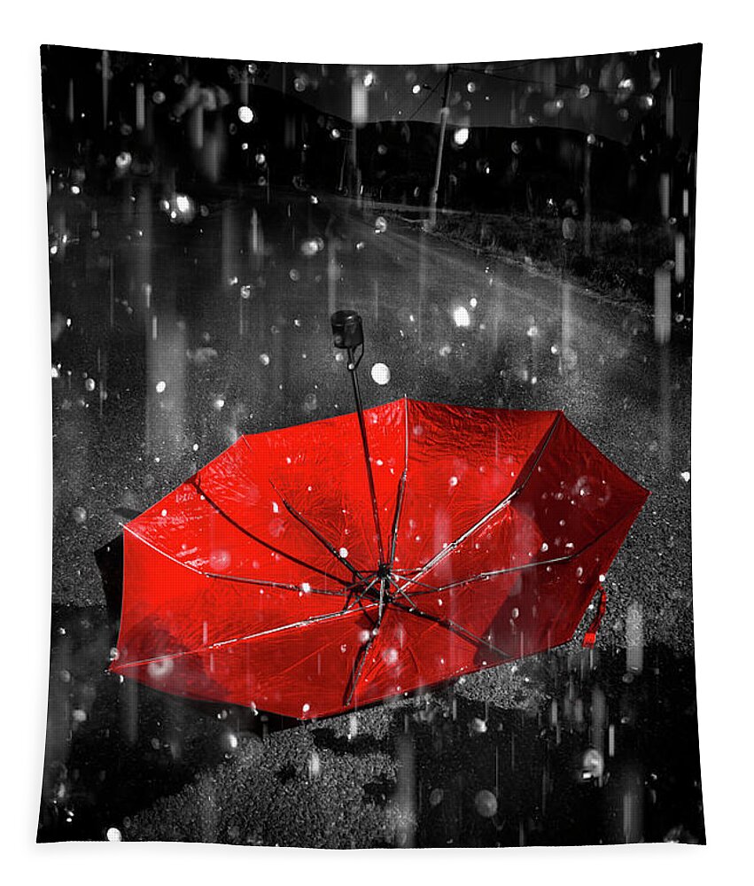 Red Tapestry featuring the digital art Gone with the rain by Jorgo Photography