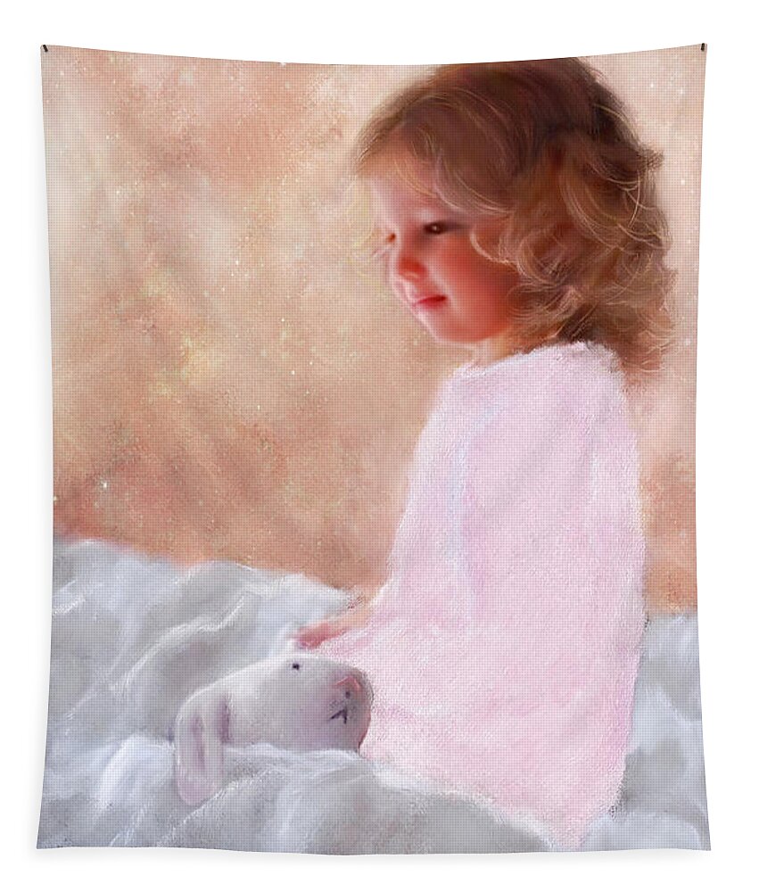 Paintings Of Children Tapestry featuring the painting Good Morning Bunnie by Colleen Taylor