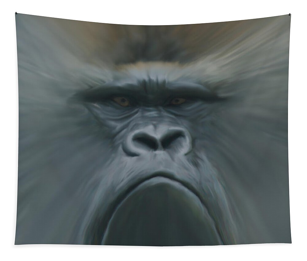 Animals Tapestry featuring the digital art Gorilla Freehand abstract by Ernest Echols