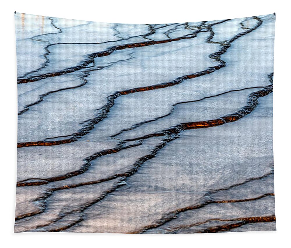 Abstract; Geothermal; Gradations; Hard Water; Hot; Hot Springs; Layers; Pools; Steps; Sulfer; Thermal; Water; Yellowstone; Tapestry featuring the photograph Gradations ii by David Andersen