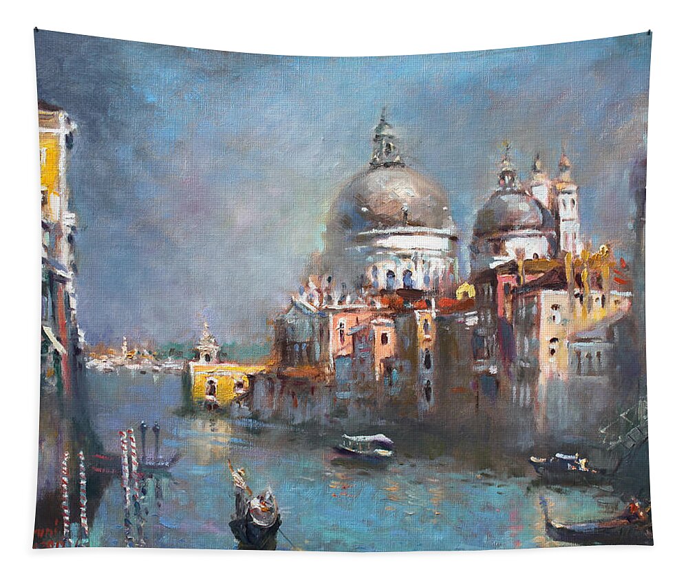 Venice Tapestry featuring the painting Grand Canal Venice 2 by Ylli Haruni