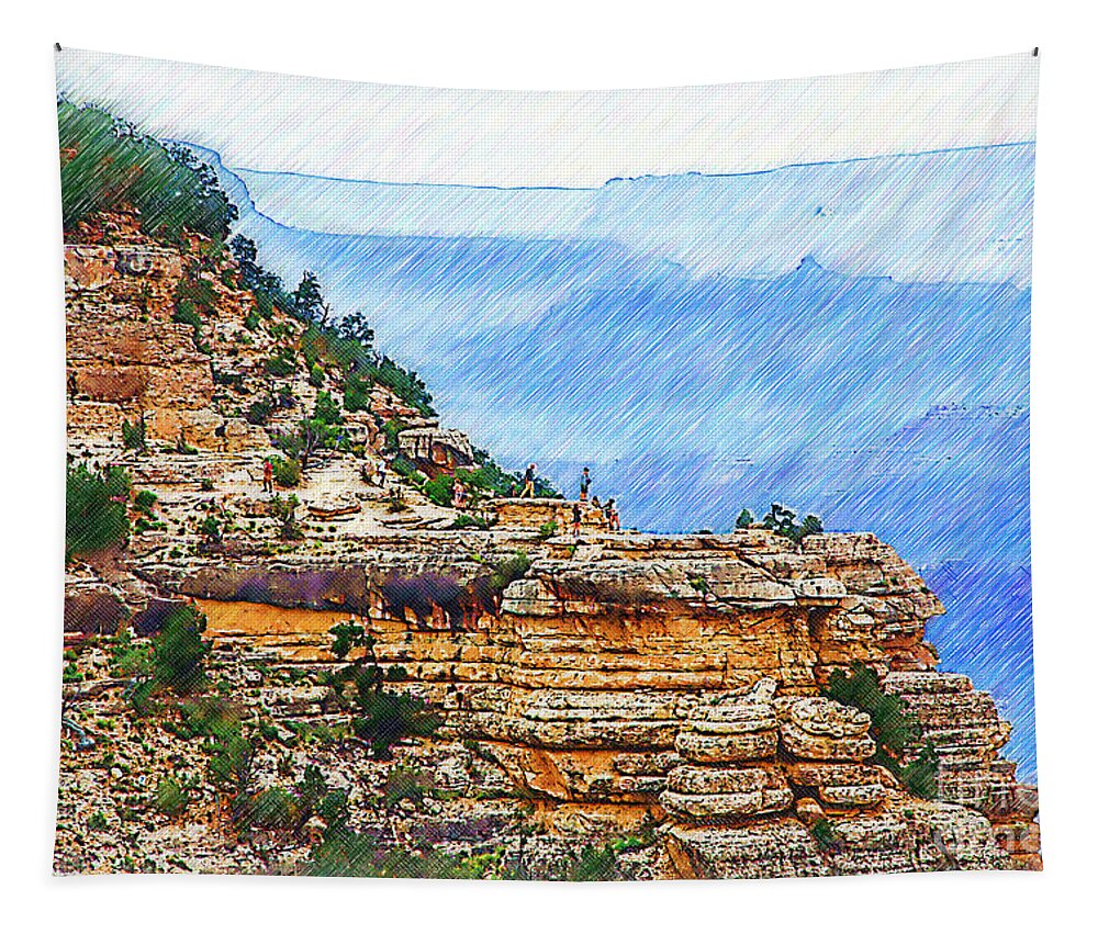 Grand-canyon Tapestry featuring the digital art Grand Canyon Overlook Sketched by Kirt Tisdale