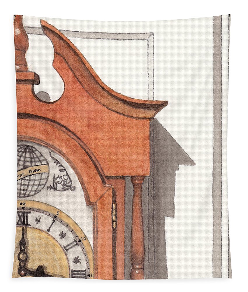 Watercolor Tapestry featuring the painting Grandfather Clock by Ken Powers
