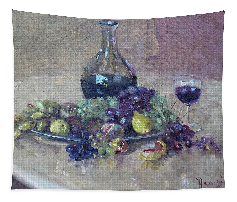 Grape Tapestry featuring the painting Grape and Wine by Ylli Haruni