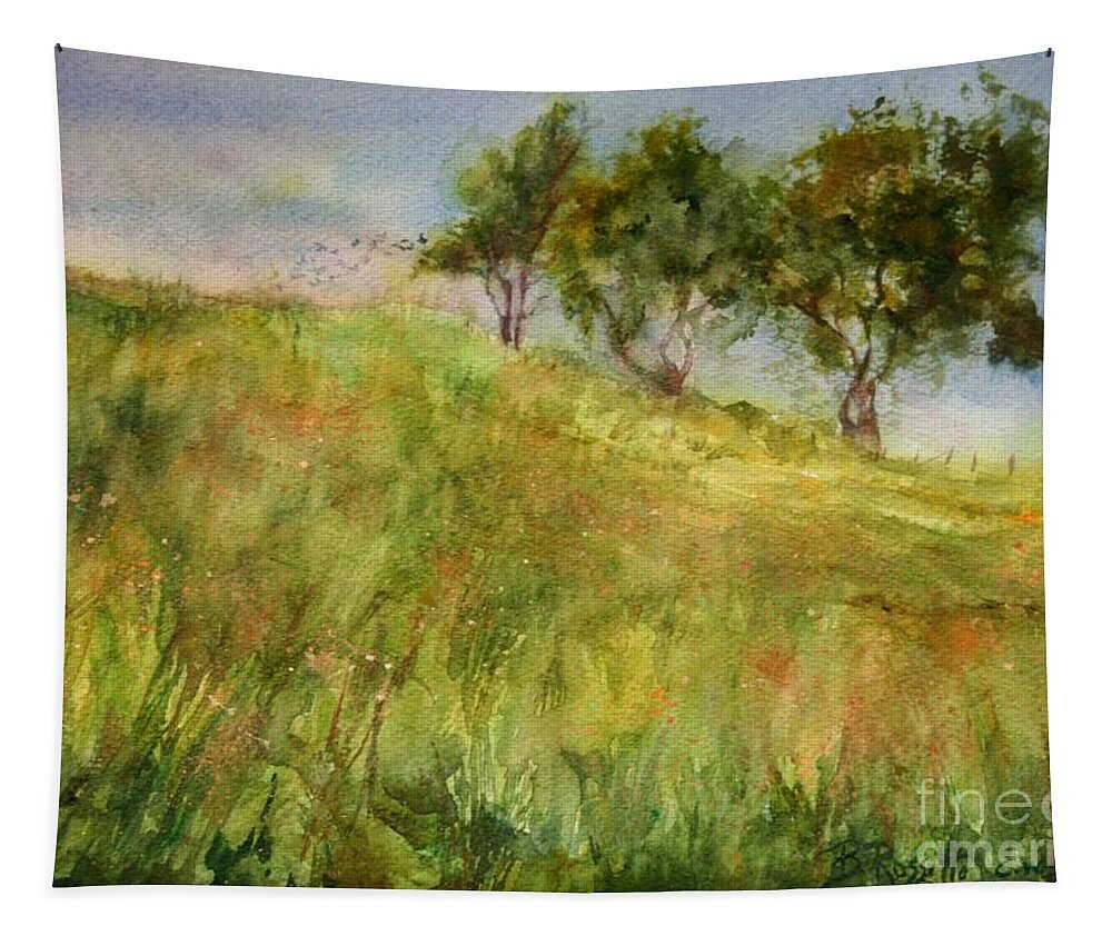 Grassy Fields Tapestry featuring the painting Grassy Fields Toplands Farm Roxbury CT by B Rossitto