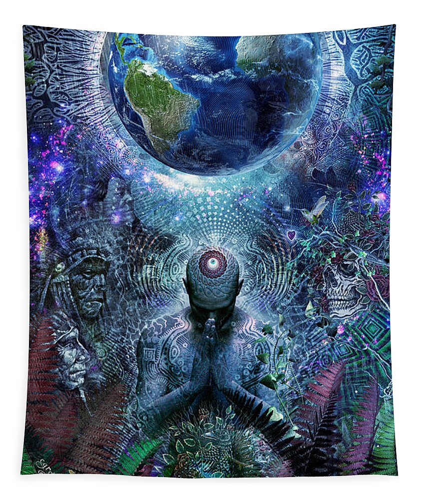 Cameron Gray Tapestry featuring the digital art Gratitude For The Earth And Sky by Cameron Gray