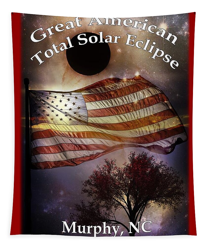American Tapestry featuring the digital art Great American Eclipse American Flag T Shirt Art by Debra and Dave Vanderlaan
