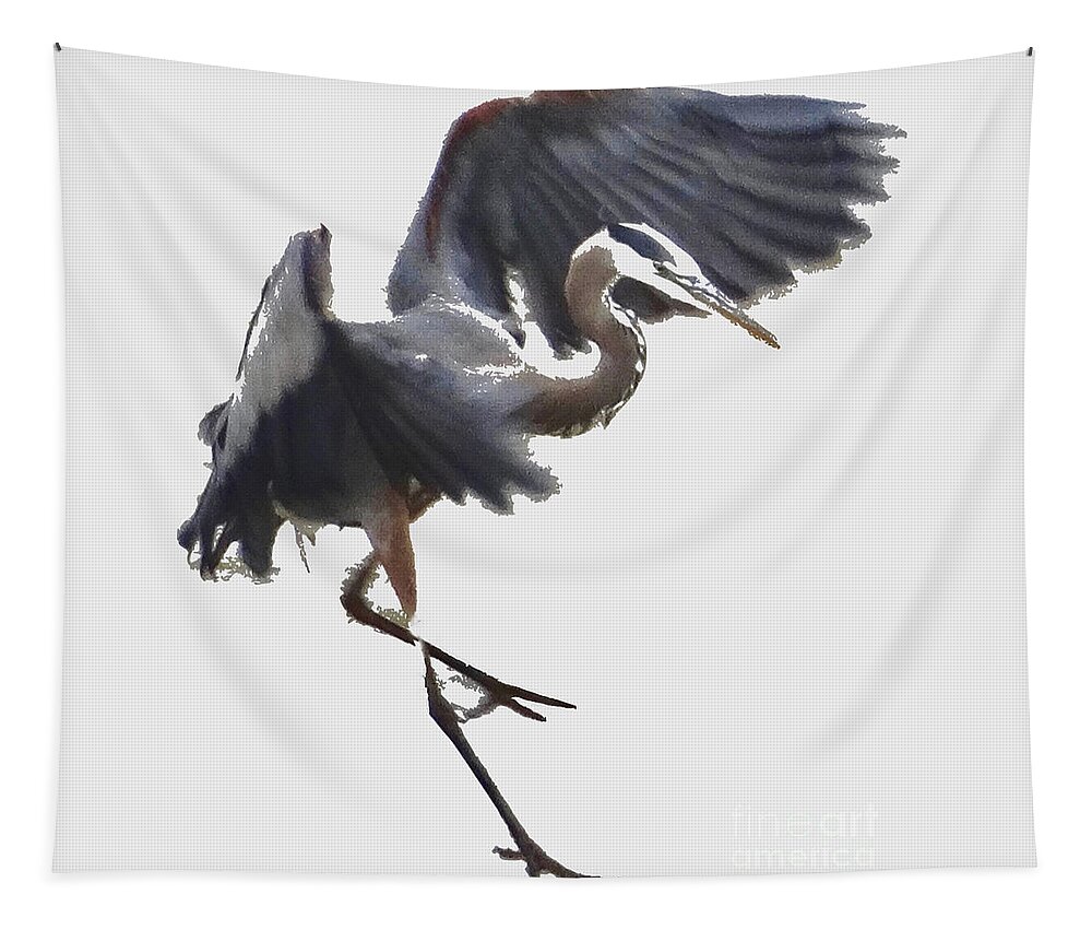 5 Star Tapestry featuring the photograph Great Blue Heron as Watercolor v2 by Christopher Plummer