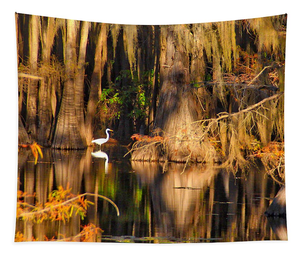 Great Egret Tapestry featuring the photograph Great Egret Reflection by Linda James