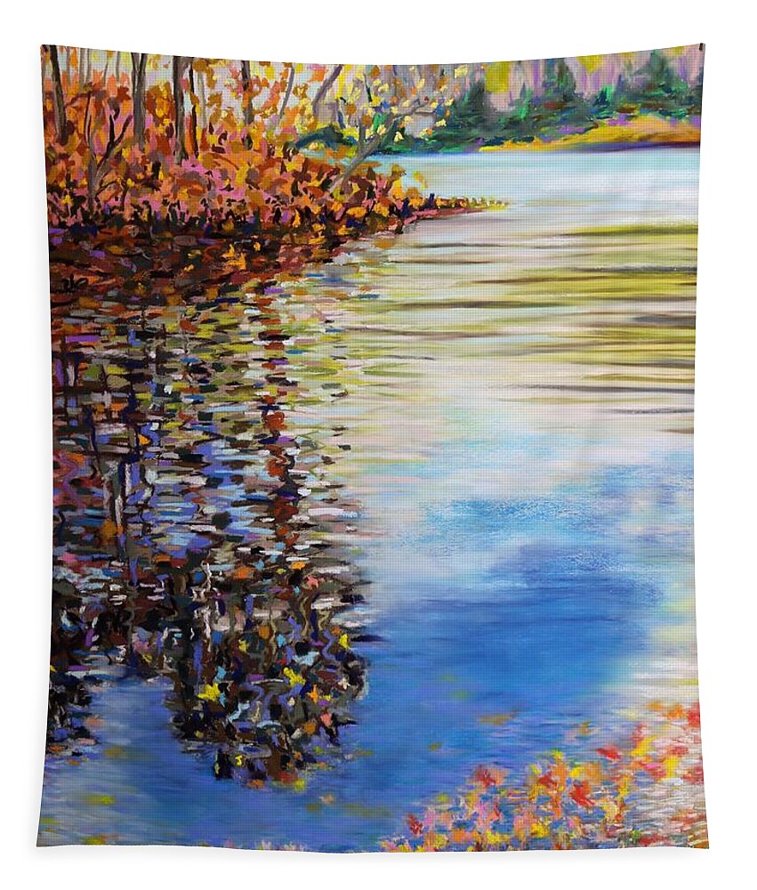  Tapestry featuring the painting Great Hollow Lake in November by Polly Castor