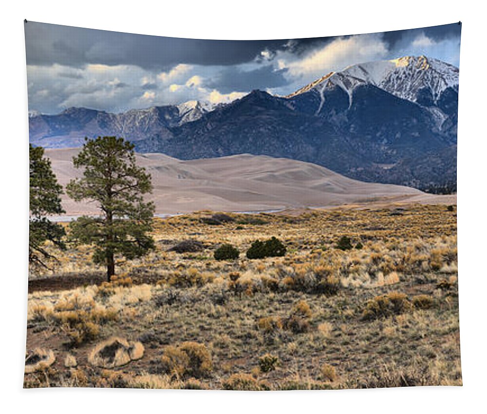 Great Sand Dunes Tapestry featuring the photograph Great Sand Dunes Panorama by Adam Jewell
