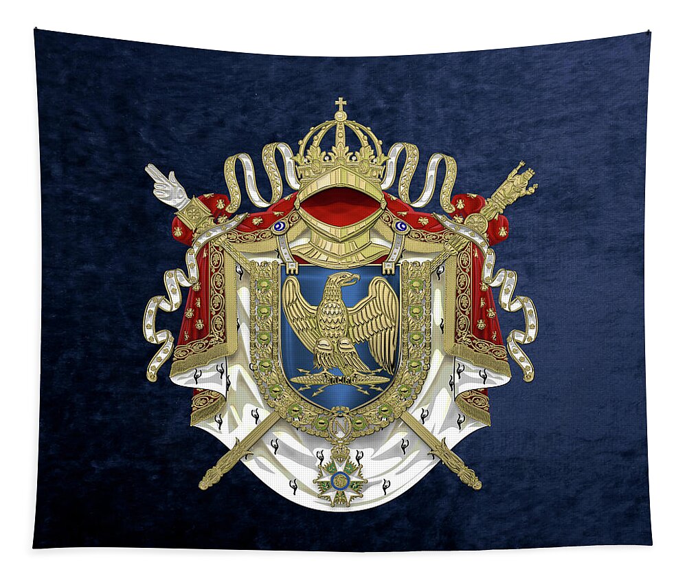 'napoleon Bonaparte' Collection By Serge Averbukh Tapestry featuring the digital art Greater Coat of Arms of the First French Empire over Blue Velvet by Serge Averbukh