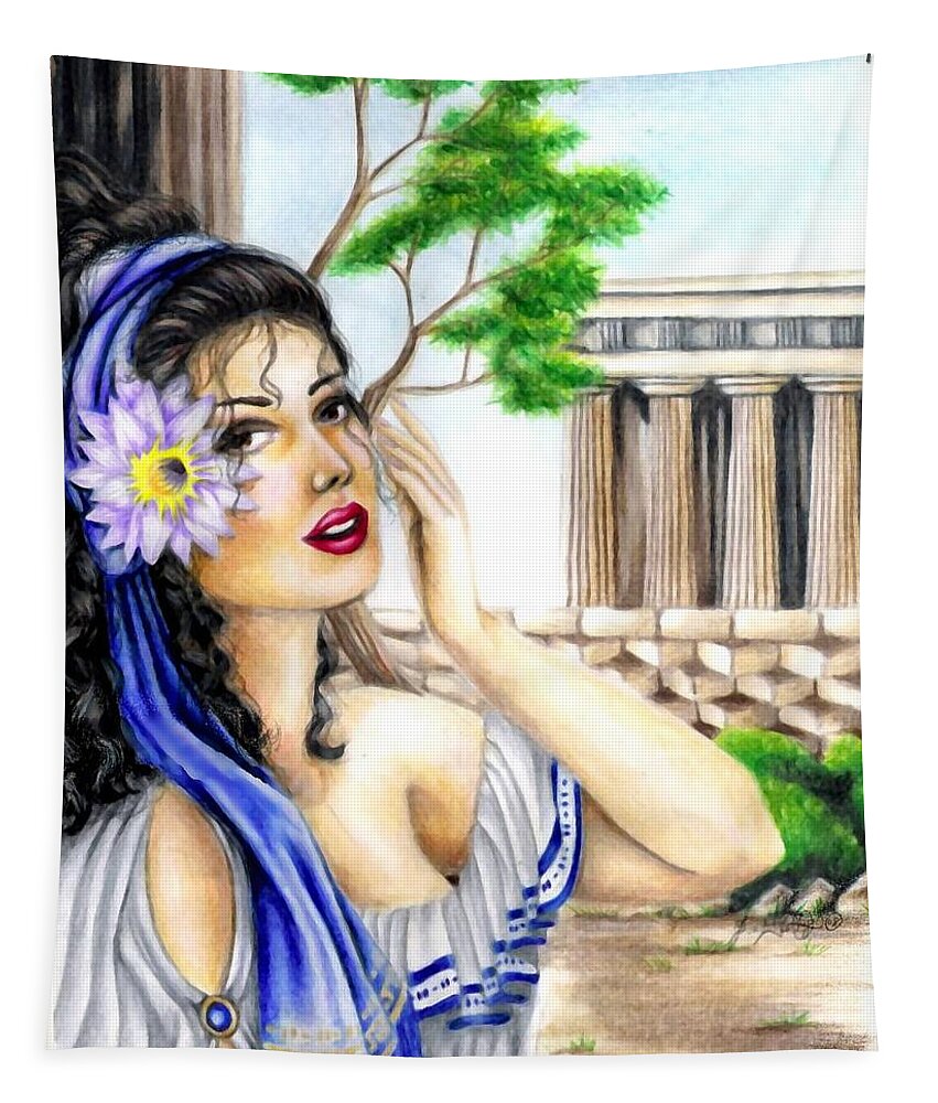 Colored Pencil Tapestry featuring the drawing Greecian Lotus by Scarlett Royale