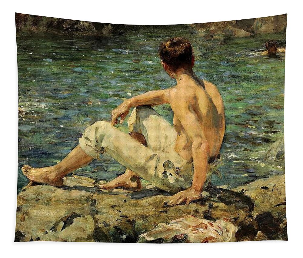 Green And Gold Tapestry featuring the painting Green and Gold by Henry Scott Tuke
