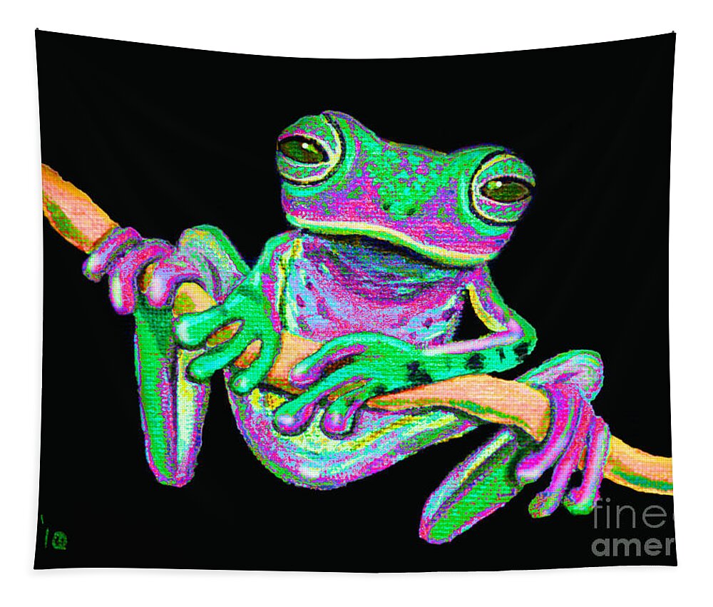 Frog Art Tapestry featuring the painting Green and Pink Frog by Nick Gustafson