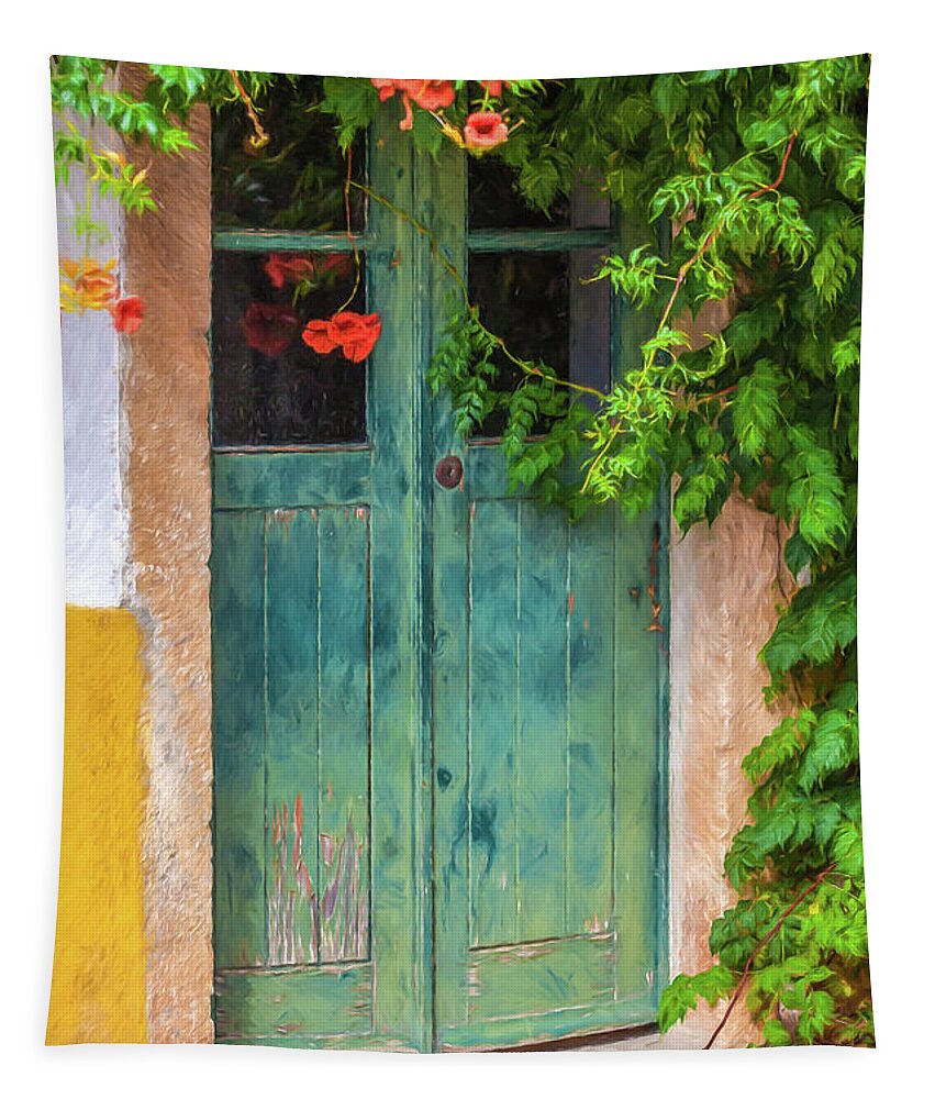 David Letts Tapestry featuring the painting Green Door with Vine by David Letts