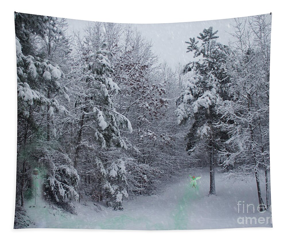 Snow Tapestry featuring the digital art Green Fairy Princess by Sandra Clark