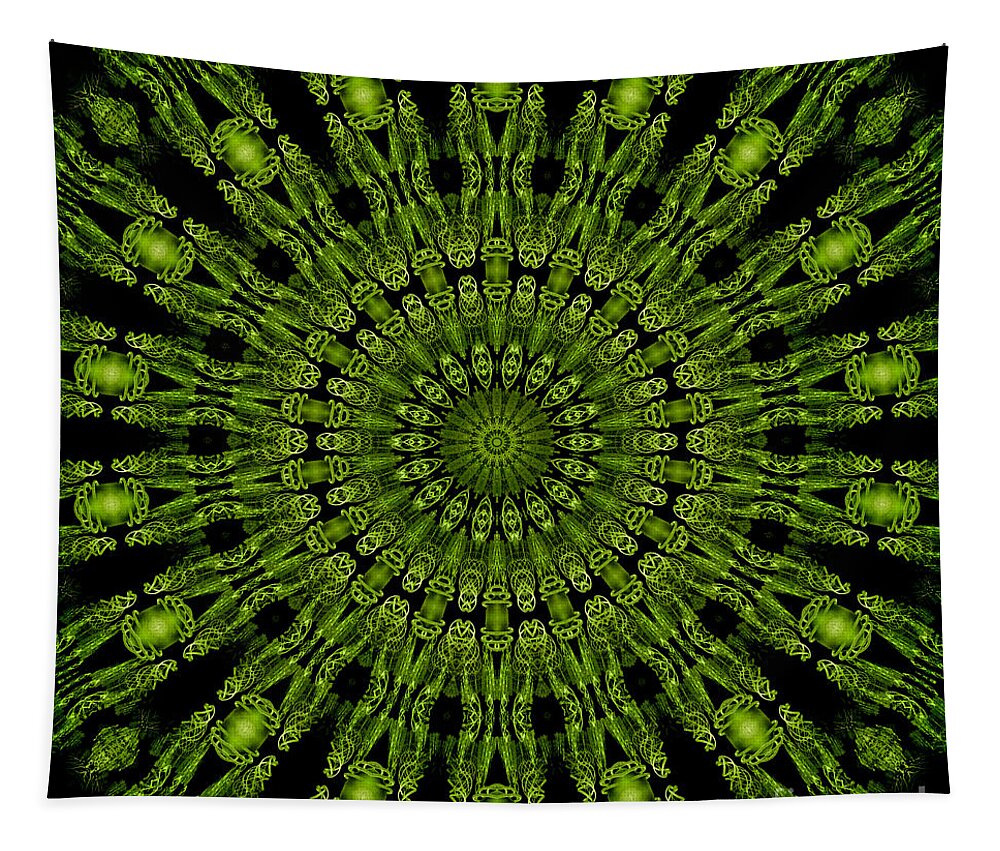 Kaleidoscope Tapestry featuring the digital art Green Tassels by Elaine Teague