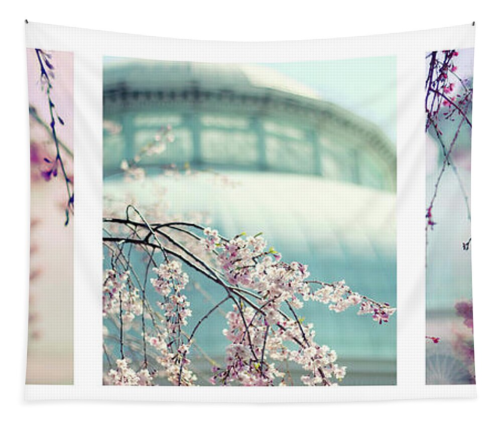 Triptych Tapestry featuring the photograph Greenhouse Blossoms Triptych by Jessica Jenney