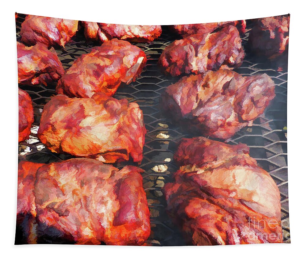 Grilled Pork On The Grill Tapestry featuring the painting Grilled pork on the grill 2 by Jeelan Clark