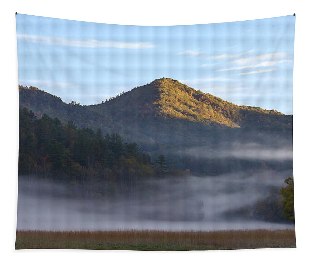Mountains Tapestry featuring the photograph Ground Fog in Cataloochee Valley - October 12 2016 by D K Wall
