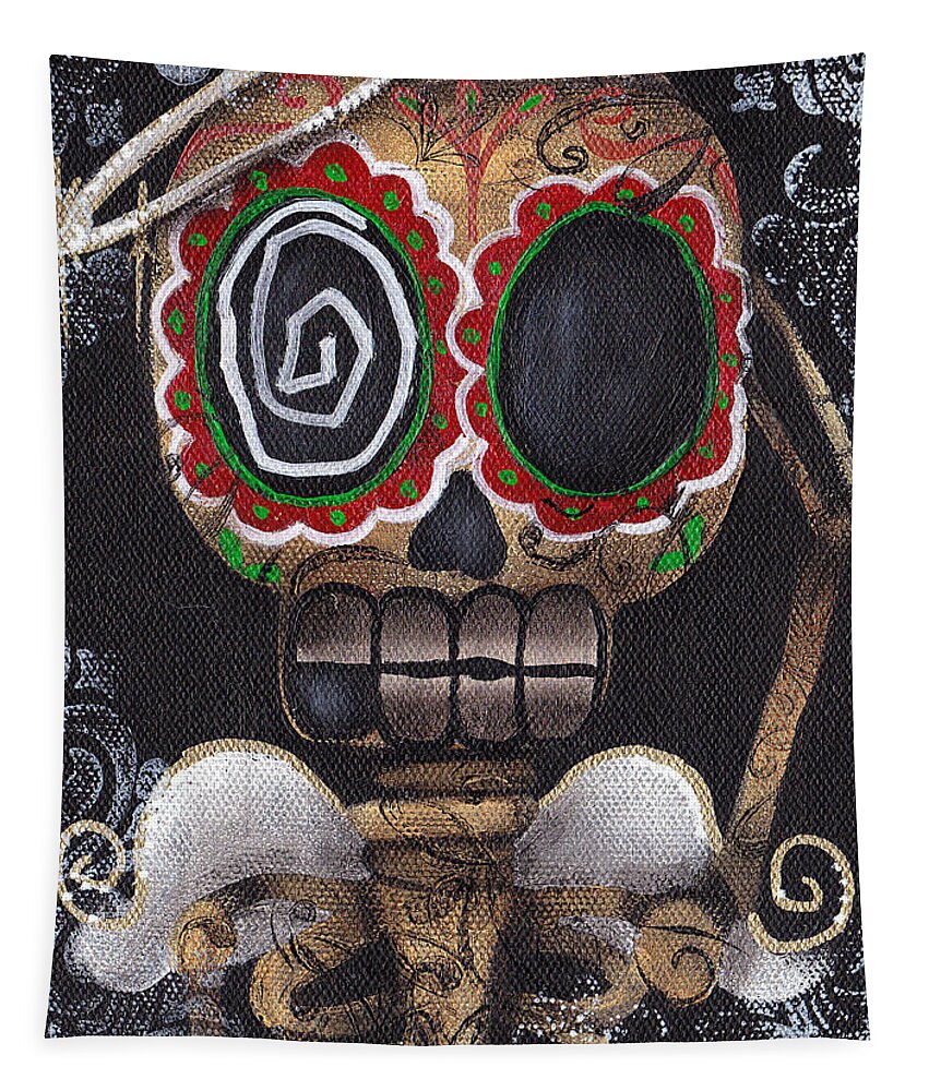 Day Of The Dead Tapestry featuring the painting Guardian Angel by Abril Andrade