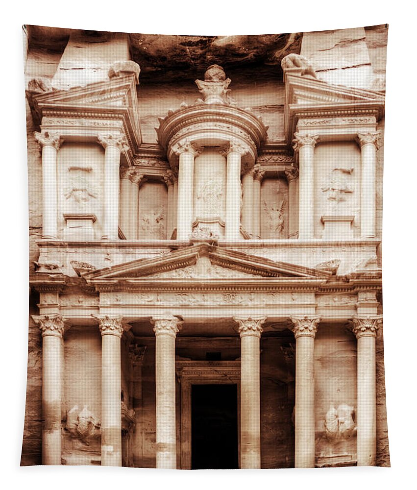Petra Tapestry featuring the photograph Guarding The Petra Treasury by Nicola Nobile