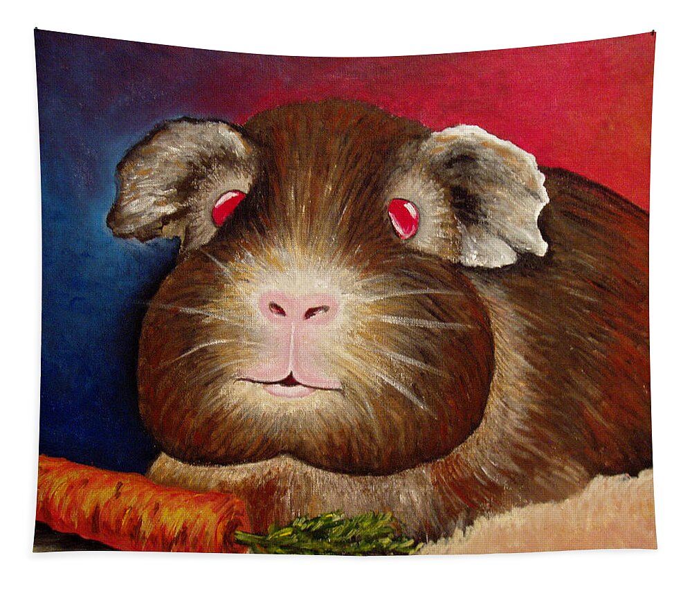 Pet Tapestry featuring the painting Guinea Pig Portrait by Nancy Mueller