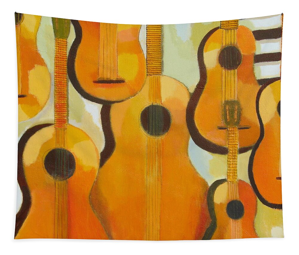Abstract Tapestry featuring the painting Guitars by Habib Ayat