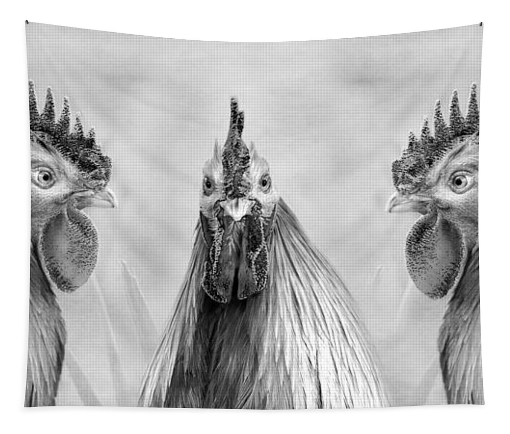 Cockerel Tapestry featuring the digital art Gulp In Mono by Linsey Williams