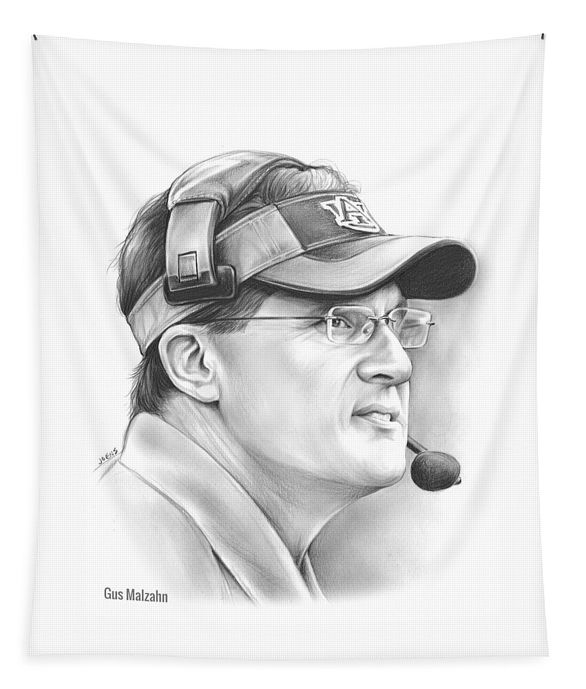 Gus Malzahn Tapestry featuring the drawing Gus Malzahn by Greg Joens