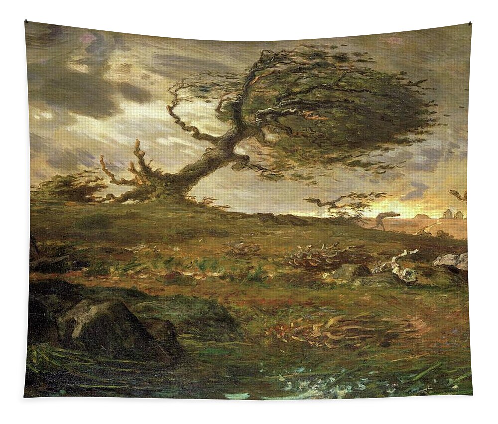 French Tapestry featuring the painting Gust of Wind by Jean Francois Millet