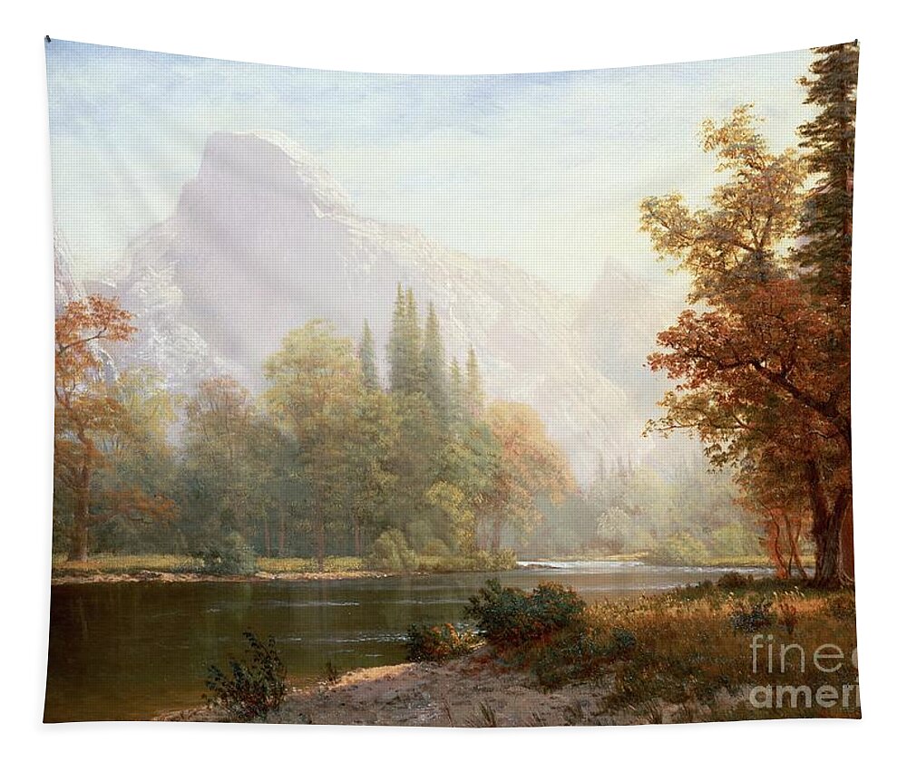 Albert Bierstadt Tapestry featuring the painting Half Dome Yosemite by Albert Bierstadt
