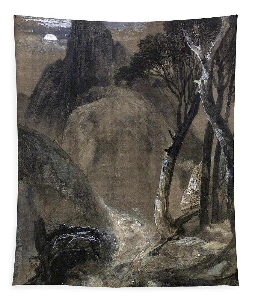 Thomas Moran Tapestry featuring the drawing Half-Moon Yosemite by Thomas Moran