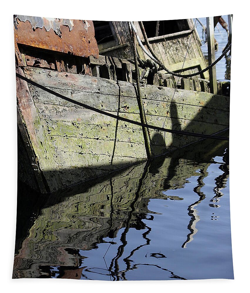 Water Tapestry featuring the digital art Half Sunk Boat by Bob Slitzan