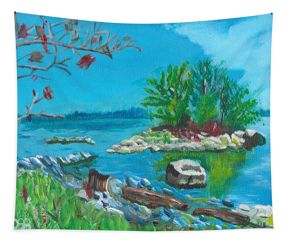 Landscape Tapestry featuring the painting Hamilton inner bay by David Bigelow