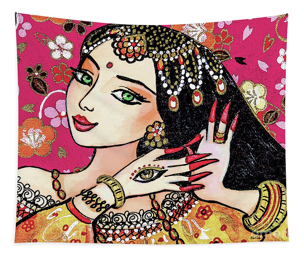 Indian Woman Tapestry featuring the painting Hamsa Dance by Eva Campbell