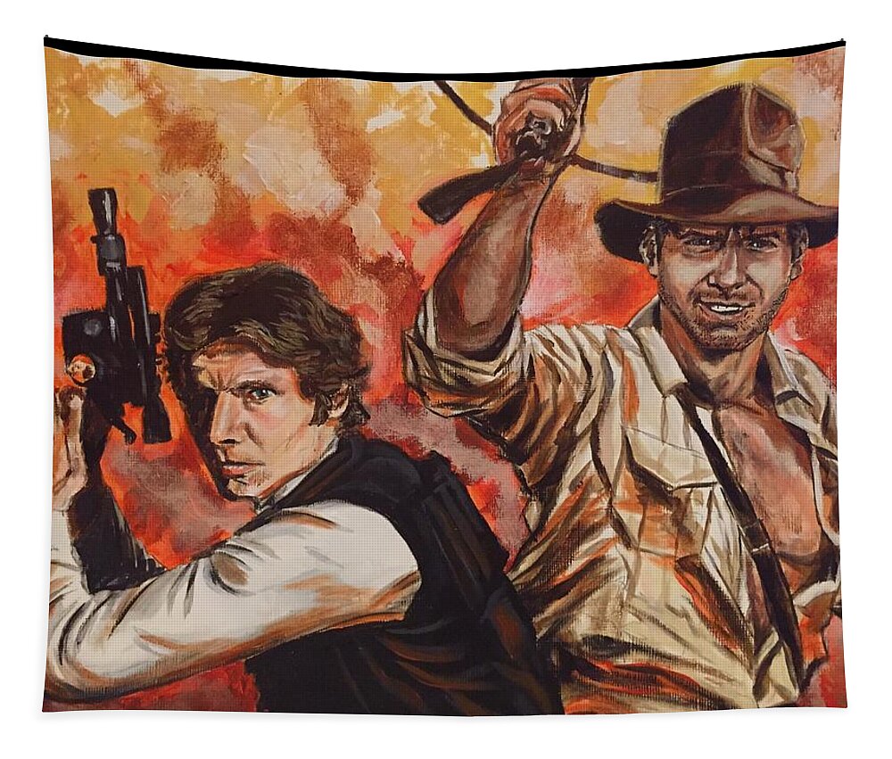 Han Solo Tapestry featuring the painting Han Solo and Indiana Jones by Joel Tesch