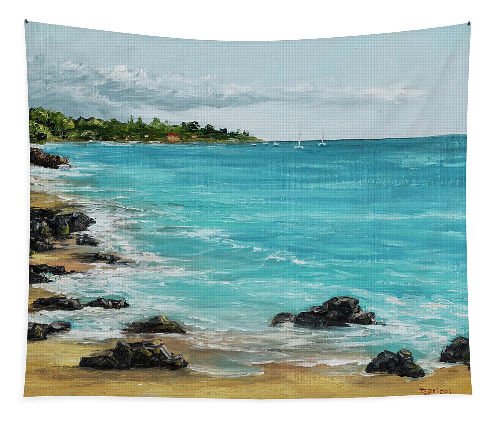 Landscape Tapestry featuring the painting Hanakao'o Beach by Darice Machel McGuire