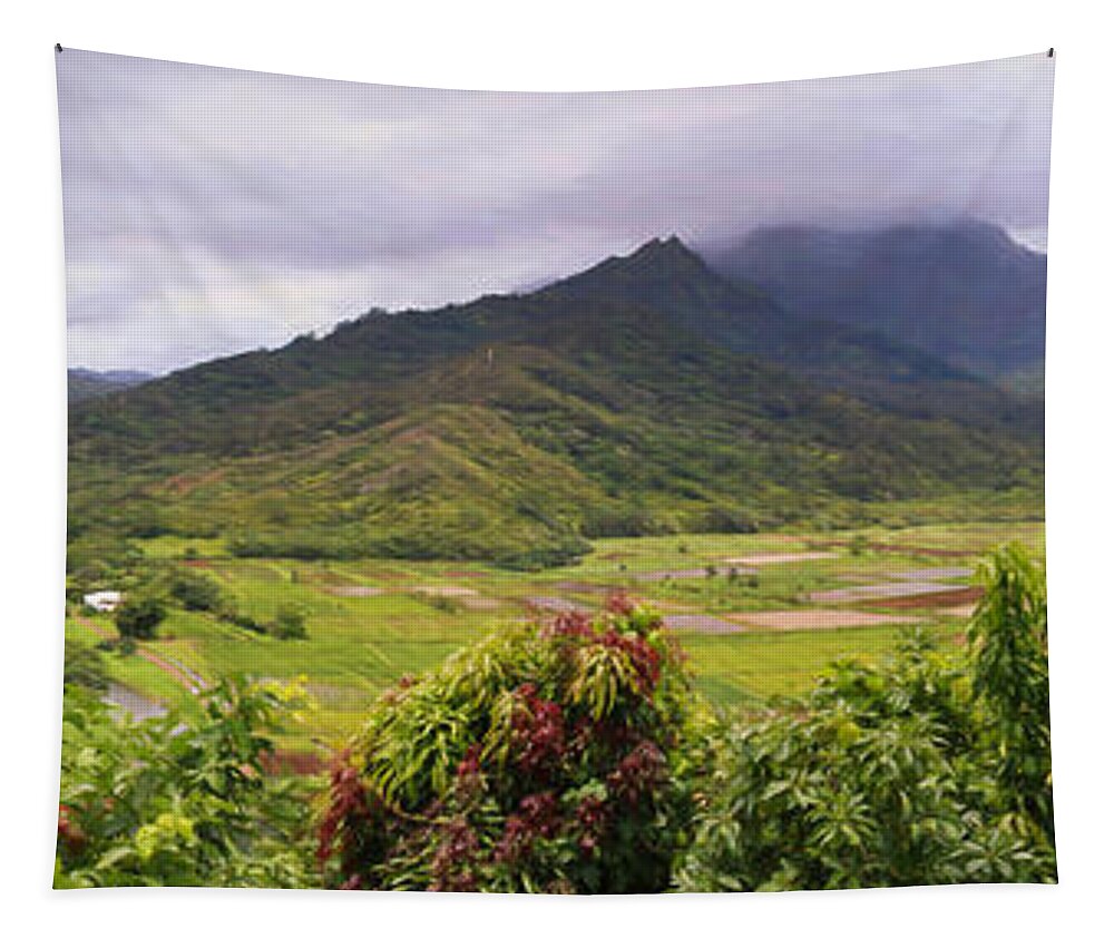 Hanalei Valley Panorama Tapestry featuring the photograph Hanalei Valley Panorama by Bonnie Follett